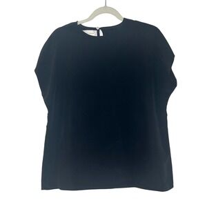 Four Seasons Womens Black 100% Silk Short Sleeve Blouse Keyhole Back Size 12